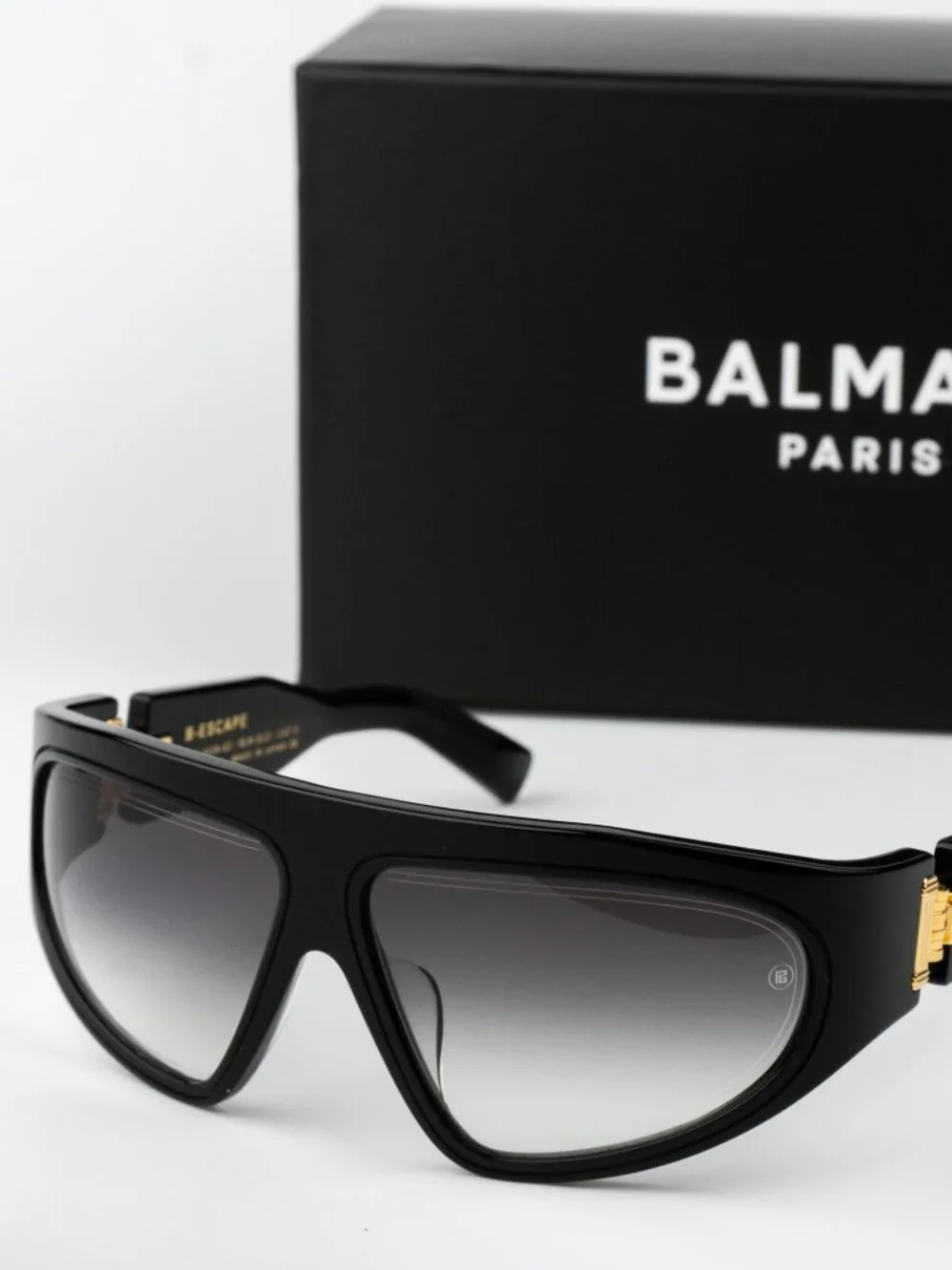 Balmain Men Sunglasses Titanium Black Gold Gradient Wraparound B-ESCAPE BPS-143A